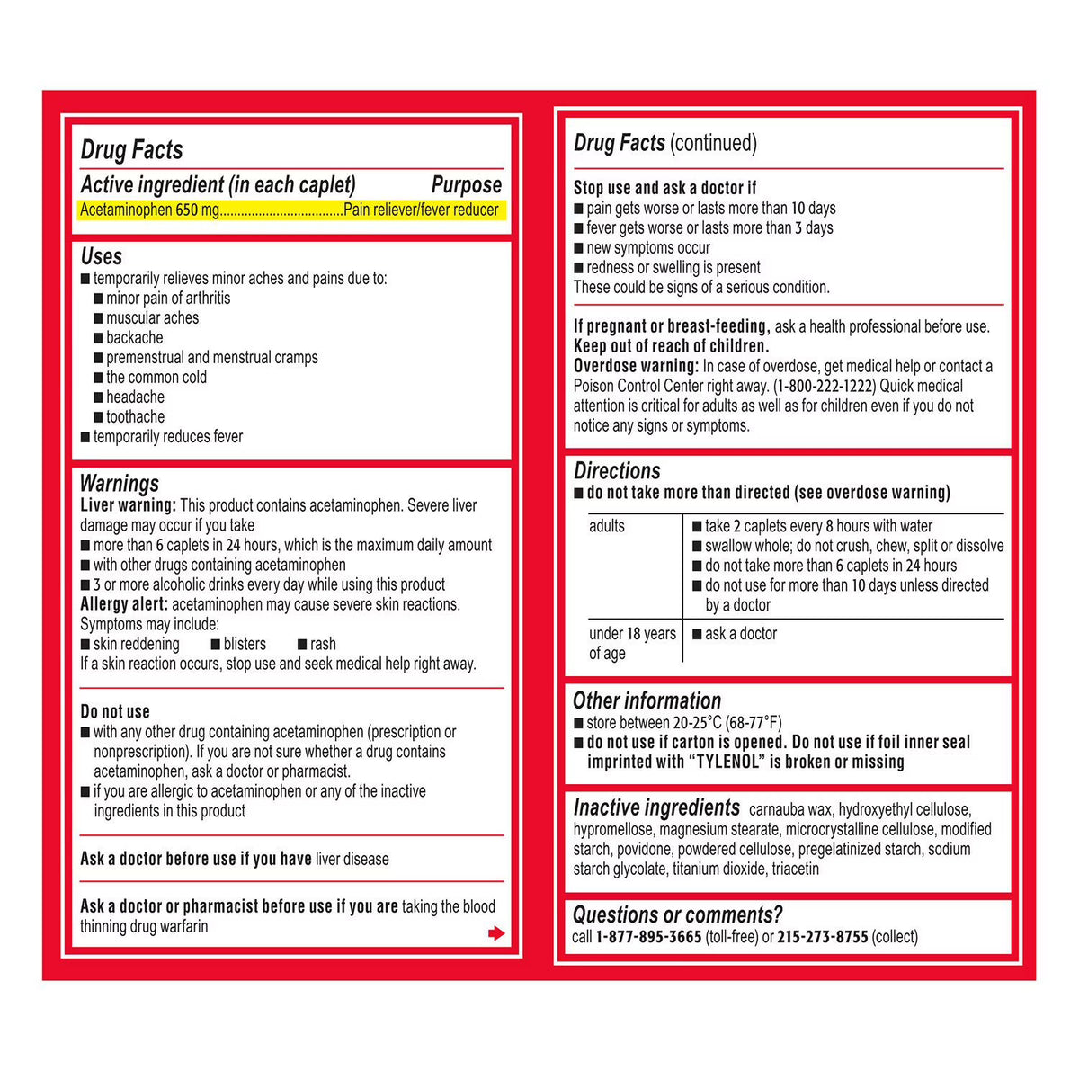 Tylenol 8 HR Arthritis Pain Extended-Release Caplets, Acetaminophen 650 mg, 290 ct