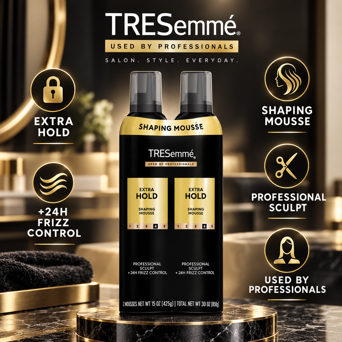 TRESemmé Extra Hold Volumizing Mousse, 15 oz, 2-Pack
