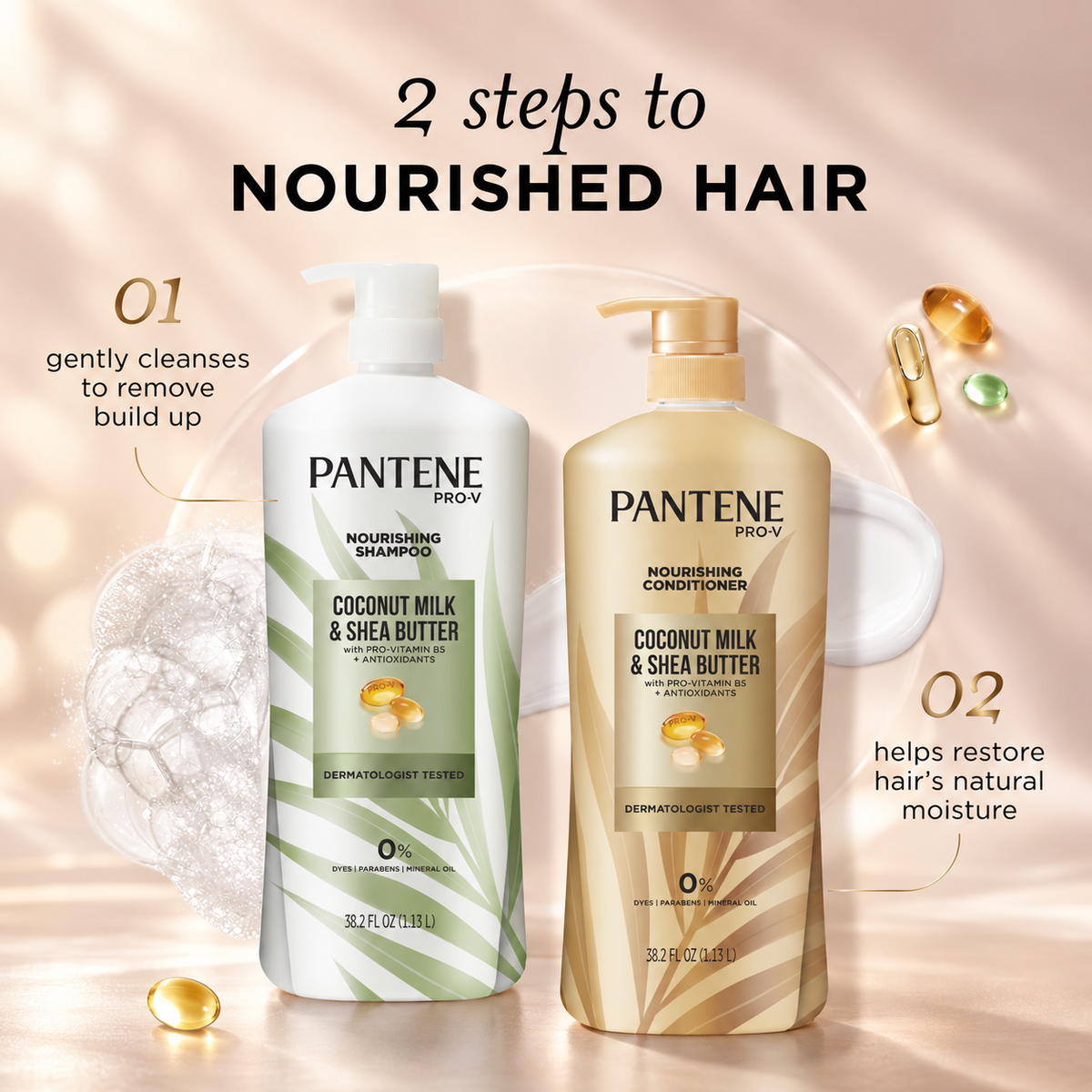 Pantene Pro-V Nourishing Coconut Milk & Shea Butter Shampoo, 38.2 fl oz