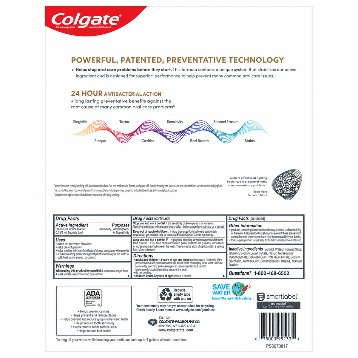 Colgate Total Active Prevention Whitening Toothpaste, Mint, 6 oz, 5-Pack