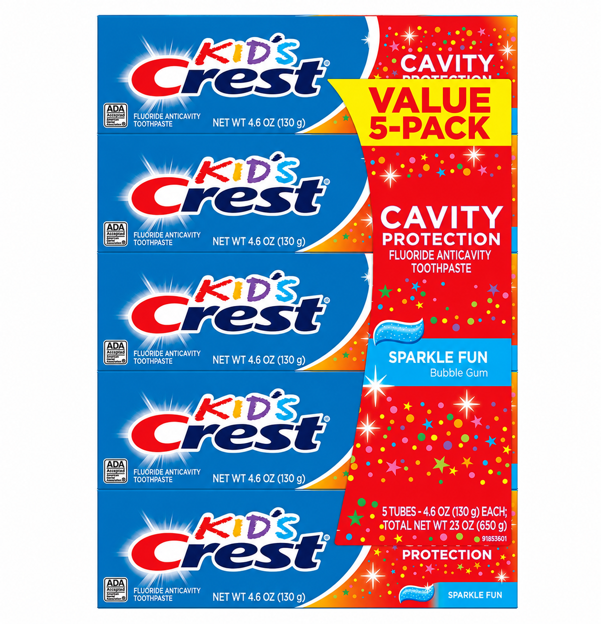 Crest Kid's Cavity Protection Sparkle Fun Toothpaste, 4.6 oz, 5-Pack
