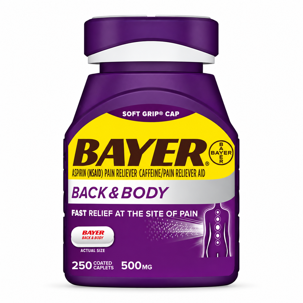 Bayer Back & Body Pain Reliever, Aspirin 500 mg with Caffeine, 250 Coated Caplets