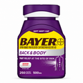 Bayer Back & Body Pain Reliever, Aspirin 500 mg with Caffeine, 250 Coated Caplets