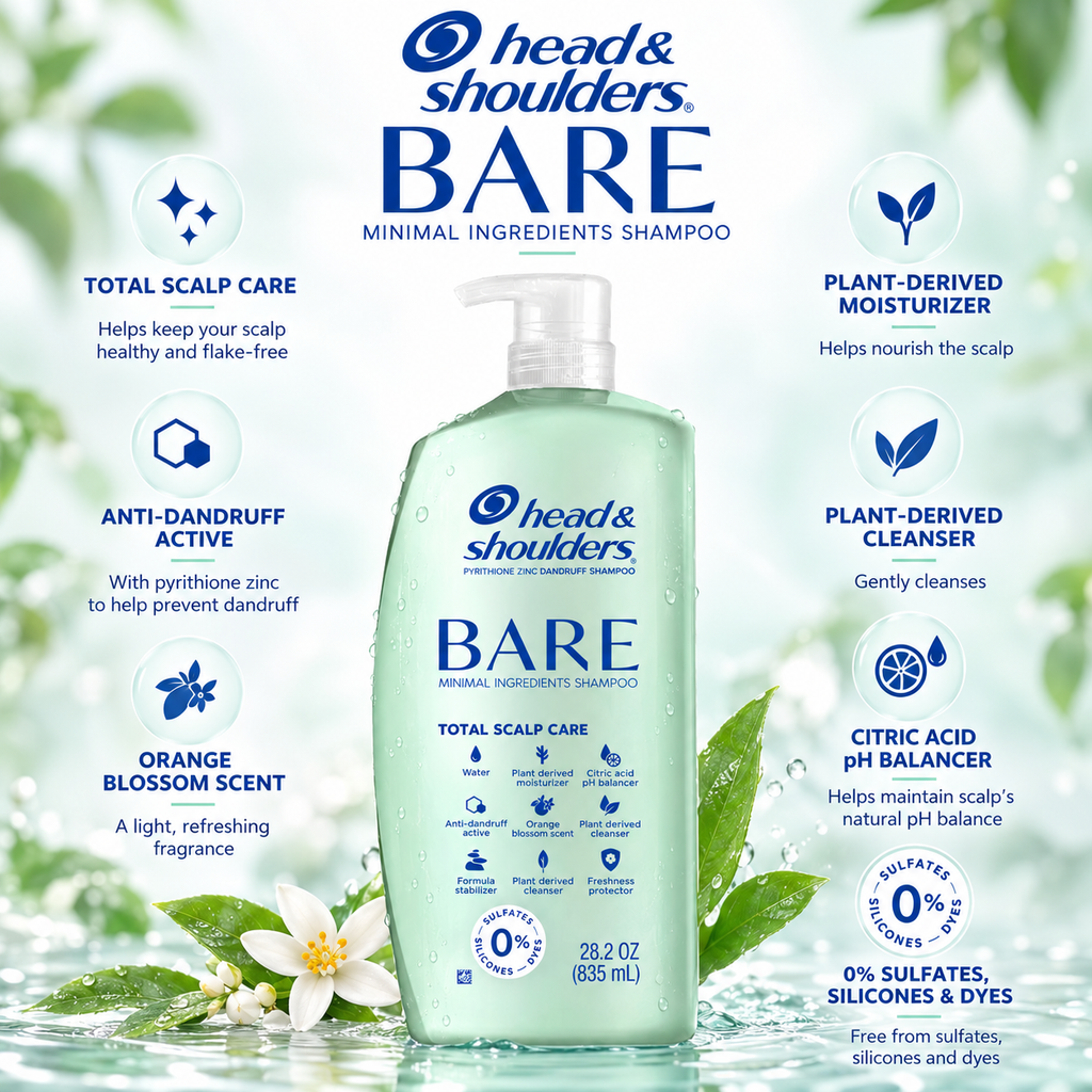 Head & Shoulders BARE Total Scalp Care Anti-Dandruff Shampoo, 28.2 fl oz