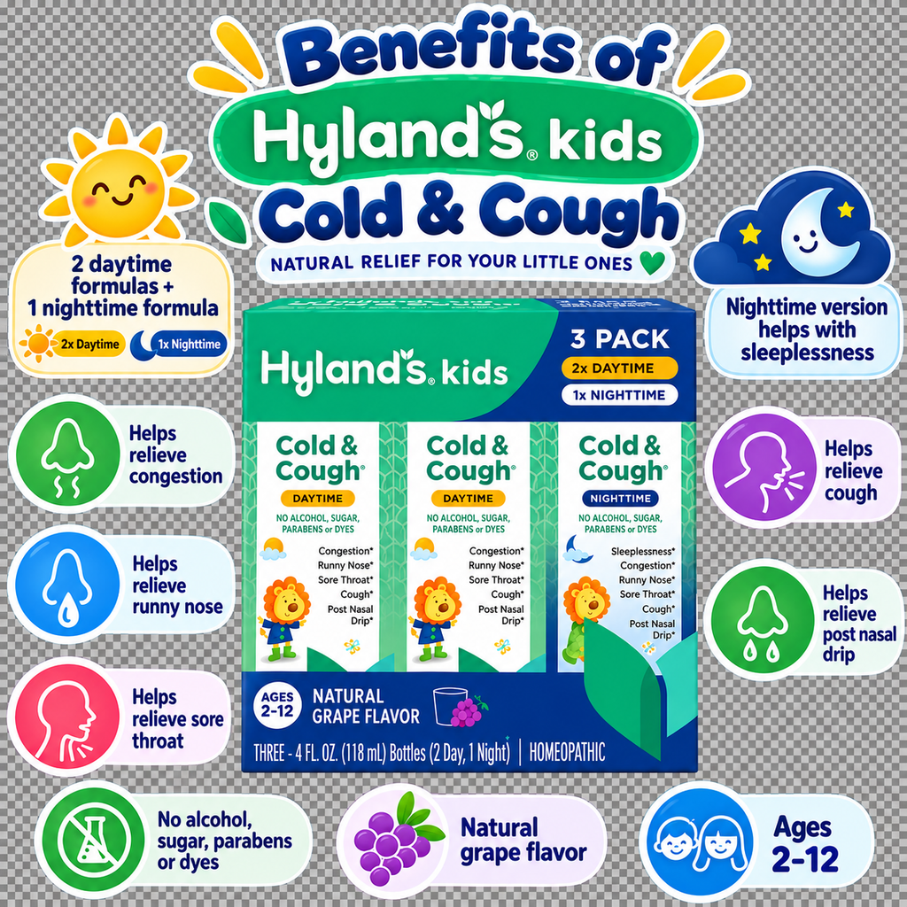 Hyland’s Kids Cold & Cough Day & Night, Grape Flavor, 4 fl oz, 3 pk