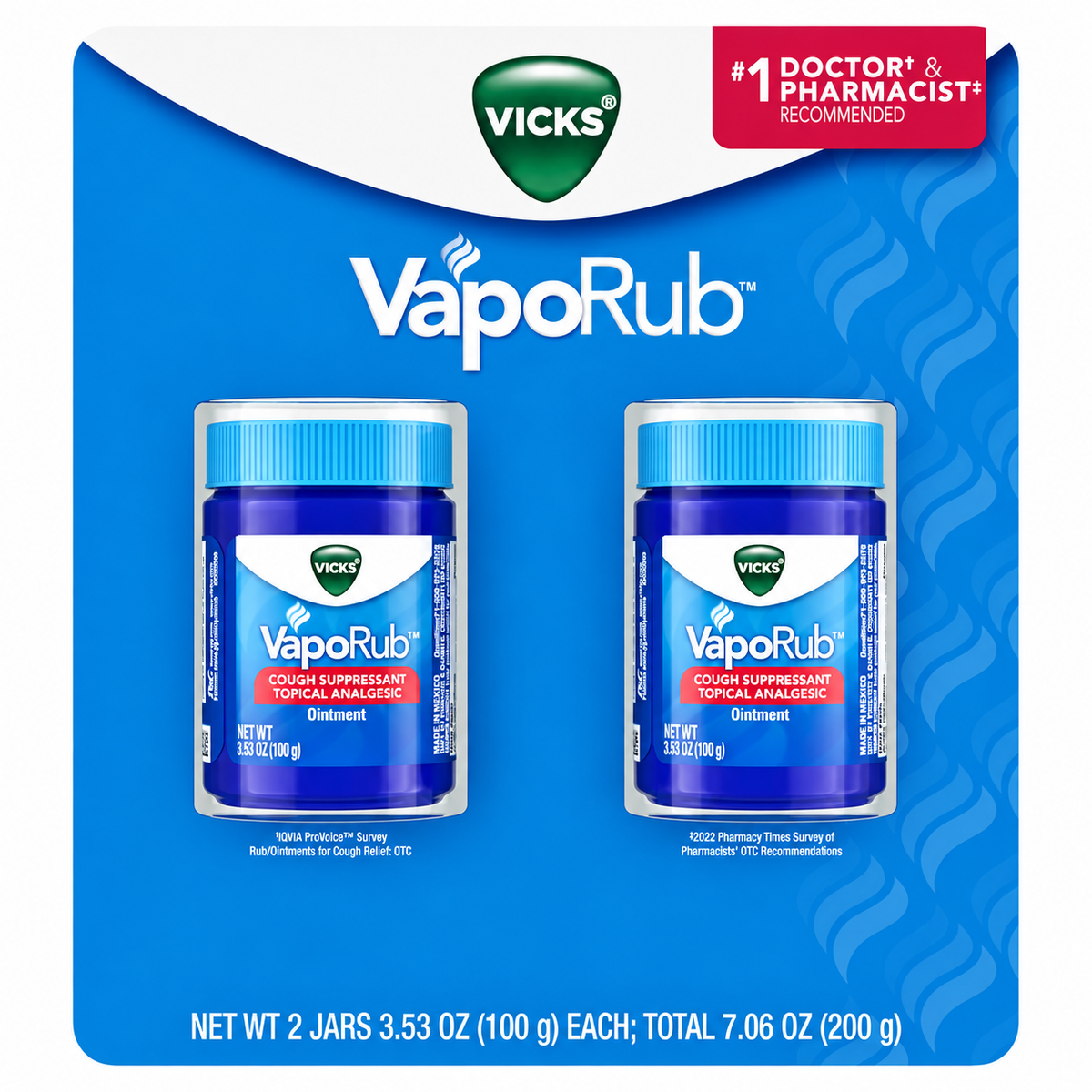 Vicks VapoRub Cough Suppressant & Topical Analgesic Ointment, 3.53 oz, 2 pk