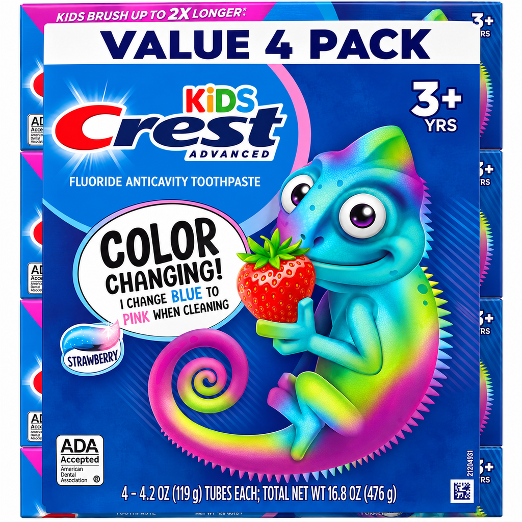 Crest Kid's Advanced Color Changing Toothpaste, Strawberry, 4.2 oz, 4-Pack