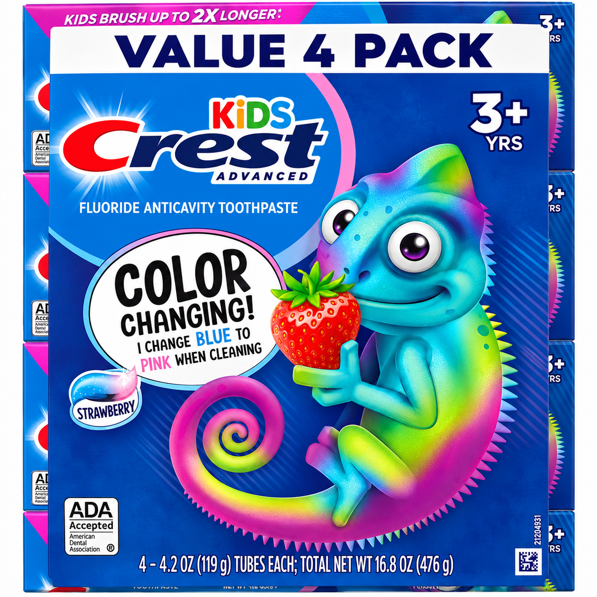 Crest Kid's Advanced Color Changing Toothpaste, Strawberry, 4.2 oz, 4-Pack