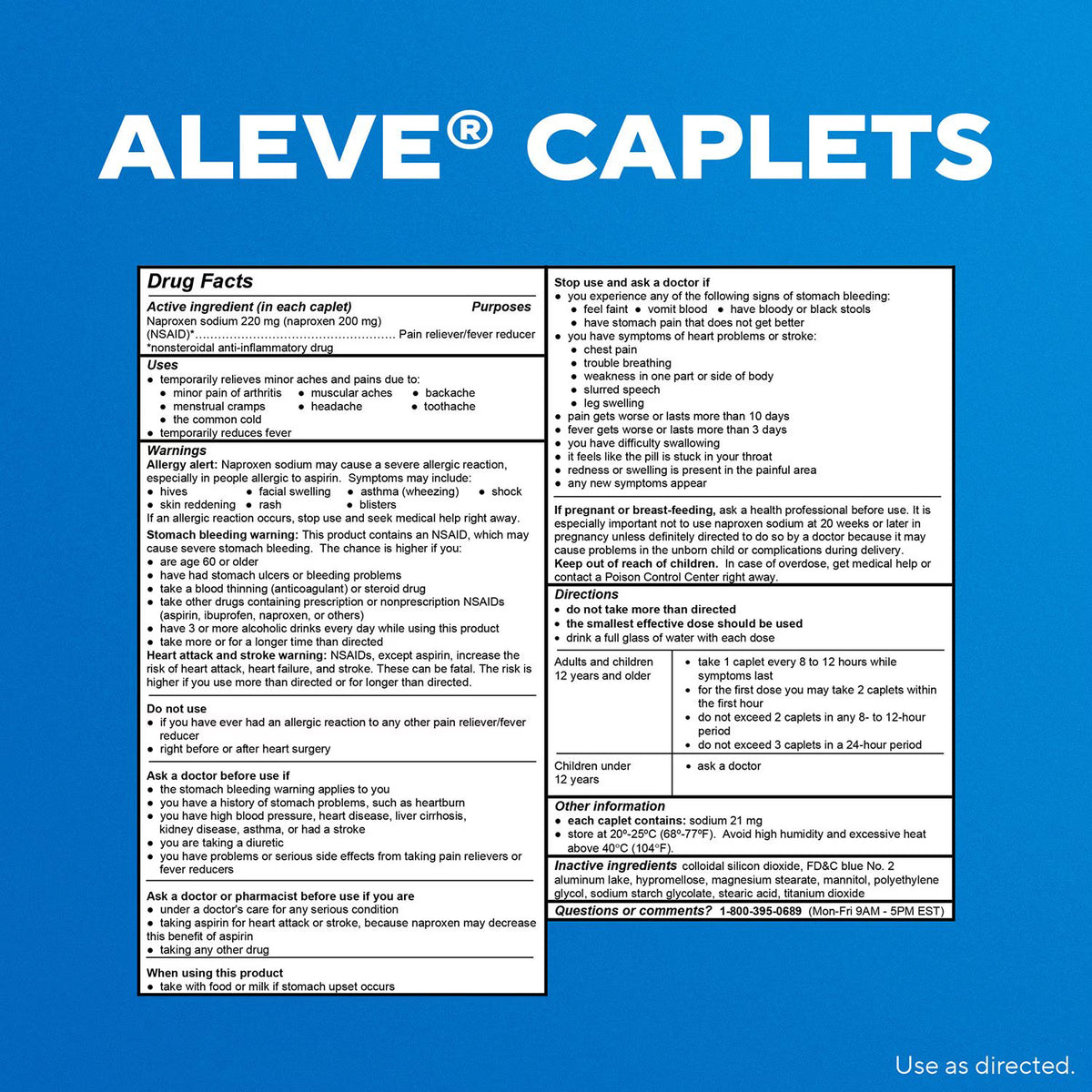 Aleve Pain Reliever & Fever Reducer, Naproxen Sodium 220 mg, 320 Caplets
