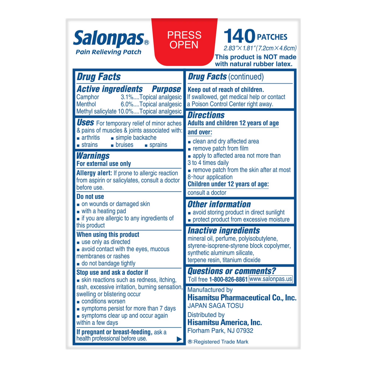 Salonpas Pain-Relieving Patch, 140 ct