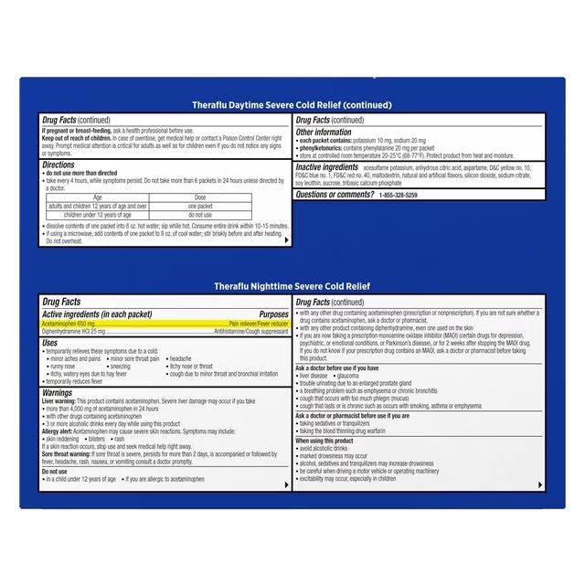 Theraflu Multi-Symptom Severe Cold & Nighttime Severe Cold + Cough Relief Powder, 24 ct
