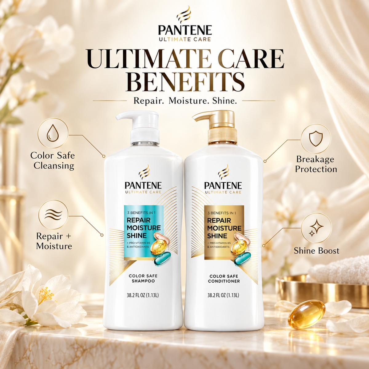 Pantene Pro-V Ultimate Care 3-in-1 Shampoo, 38.2 fl oz