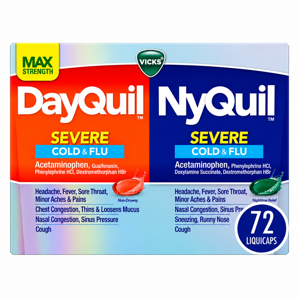 Vicks DayQuil & NyQuil Severe Cough, Cold & Flu Relief LiquiCaps, 72 ct