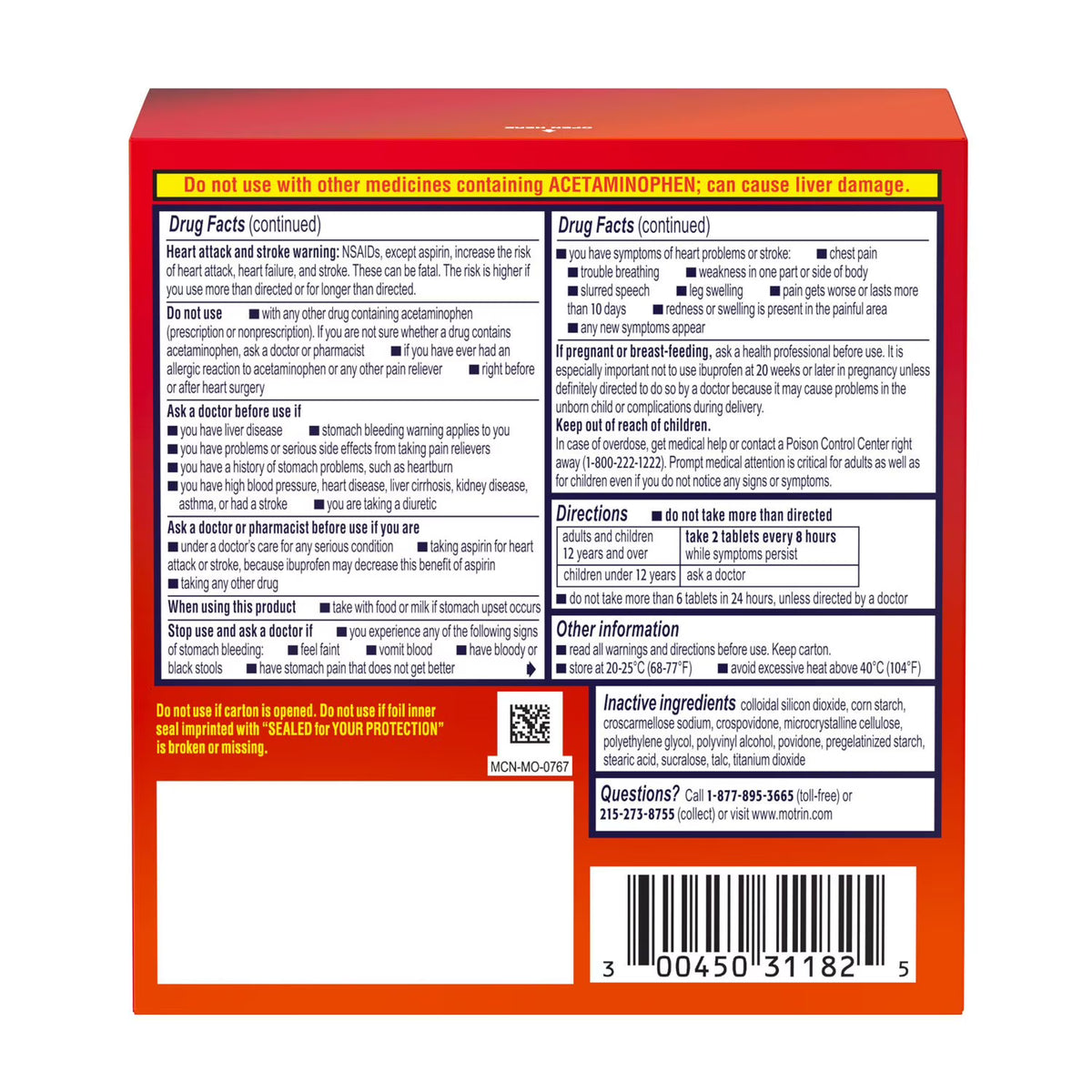 Motrin IB Pain Reliever & Fever Reducer, Ibuprofen 200 mg, 300 Coated Caplets