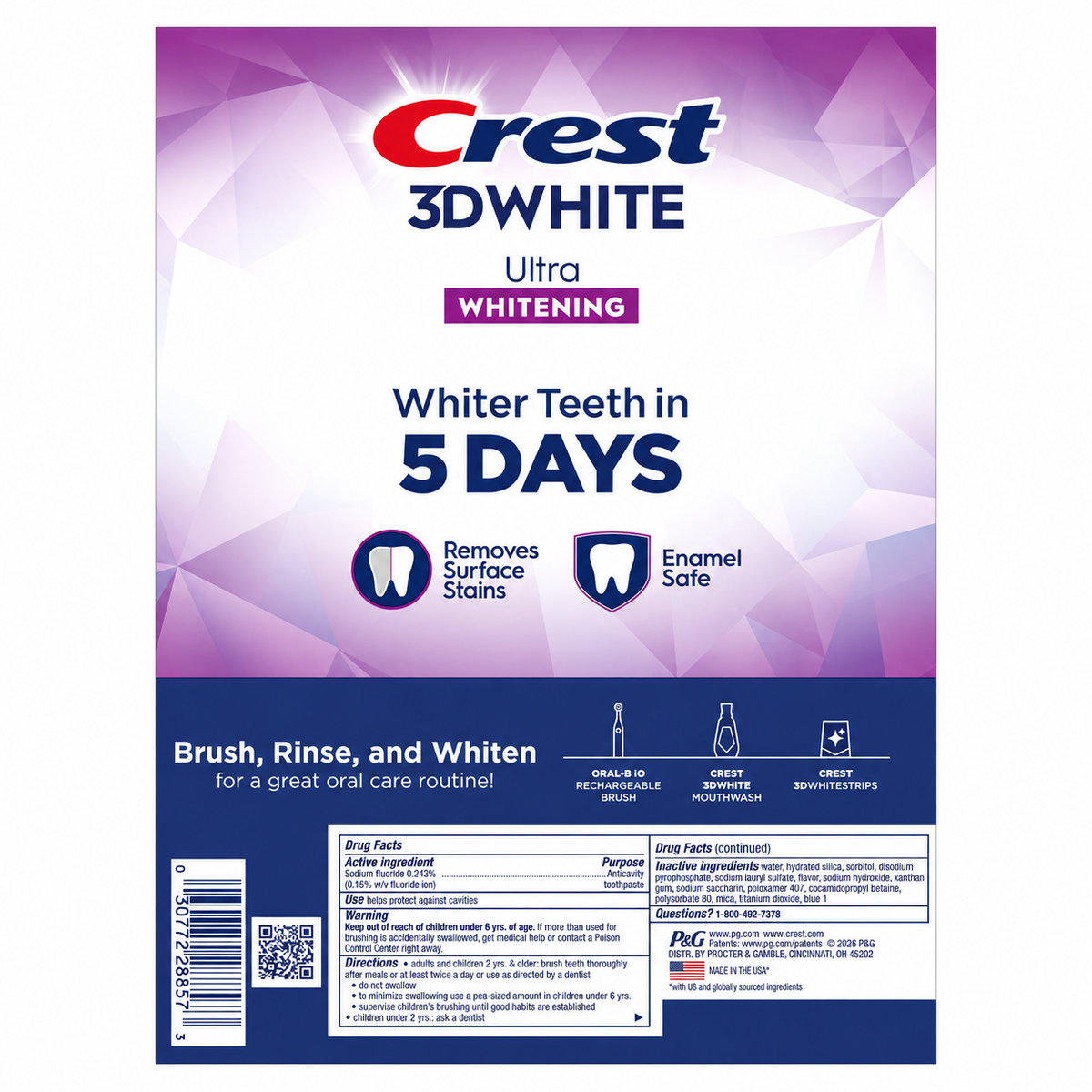 Crest 3D White Vivid Mint Ultra Whitening Toothpaste, 5.2 oz, 4-Pack