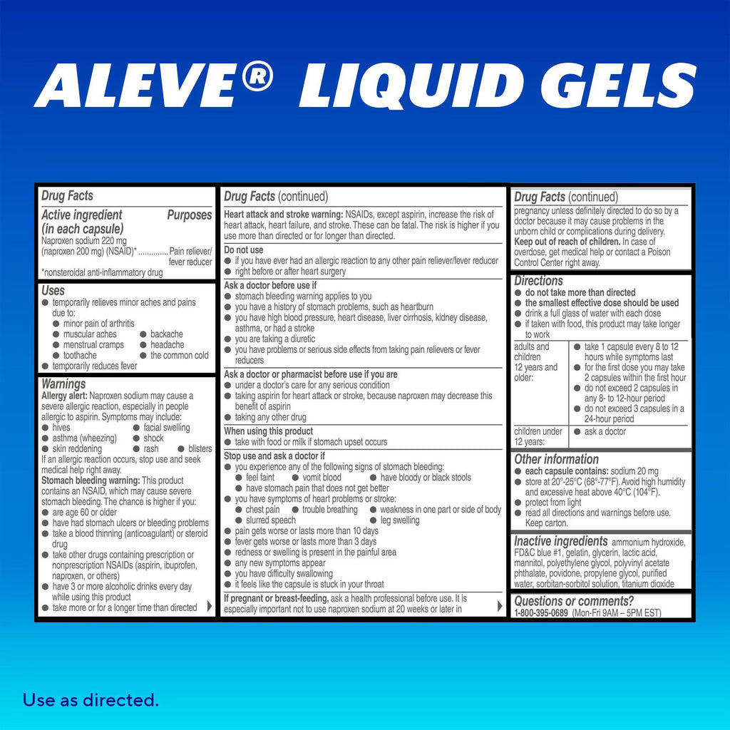 Aleve Pain Reliever & Fever Reducer Liquid Gels, Naproxen Sodium 220 mg, 180 ct