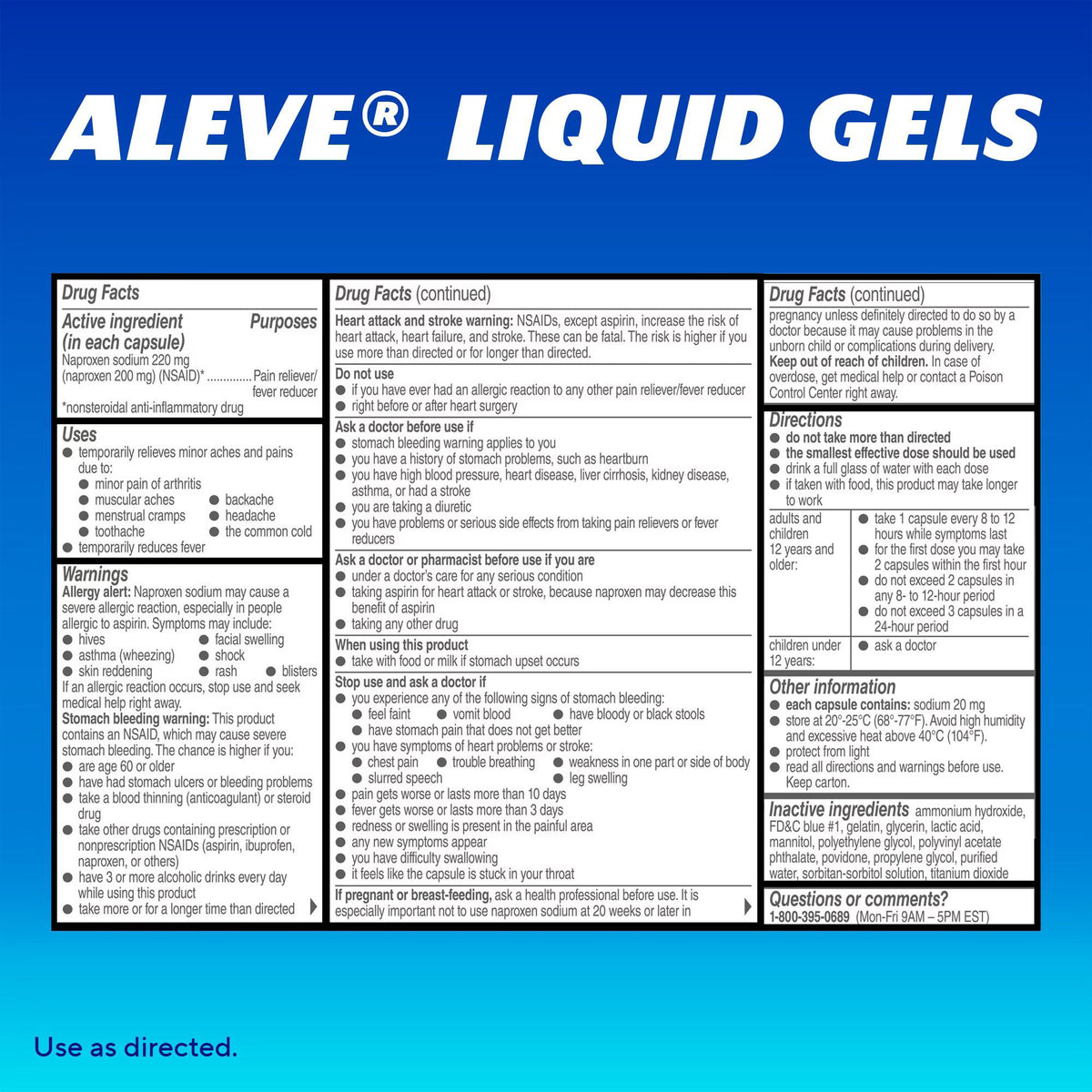Aleve Pain Reliever & Fever Reducer Liquid Gels, Naproxen Sodium 220 mg, 180 ct