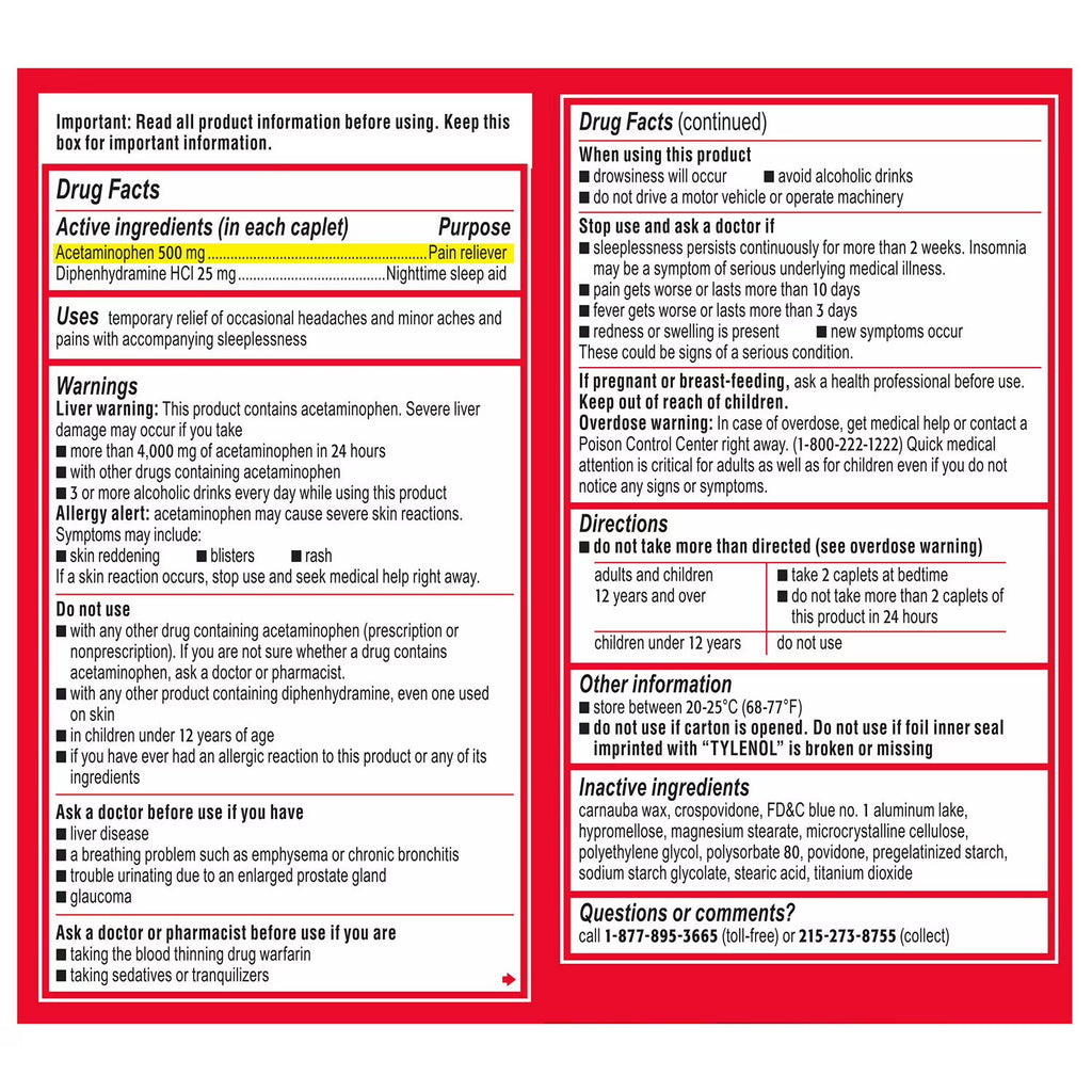 Tylenol PM Extra Strength Pain Reliever & Sleep Aid Caplets, 225 ct