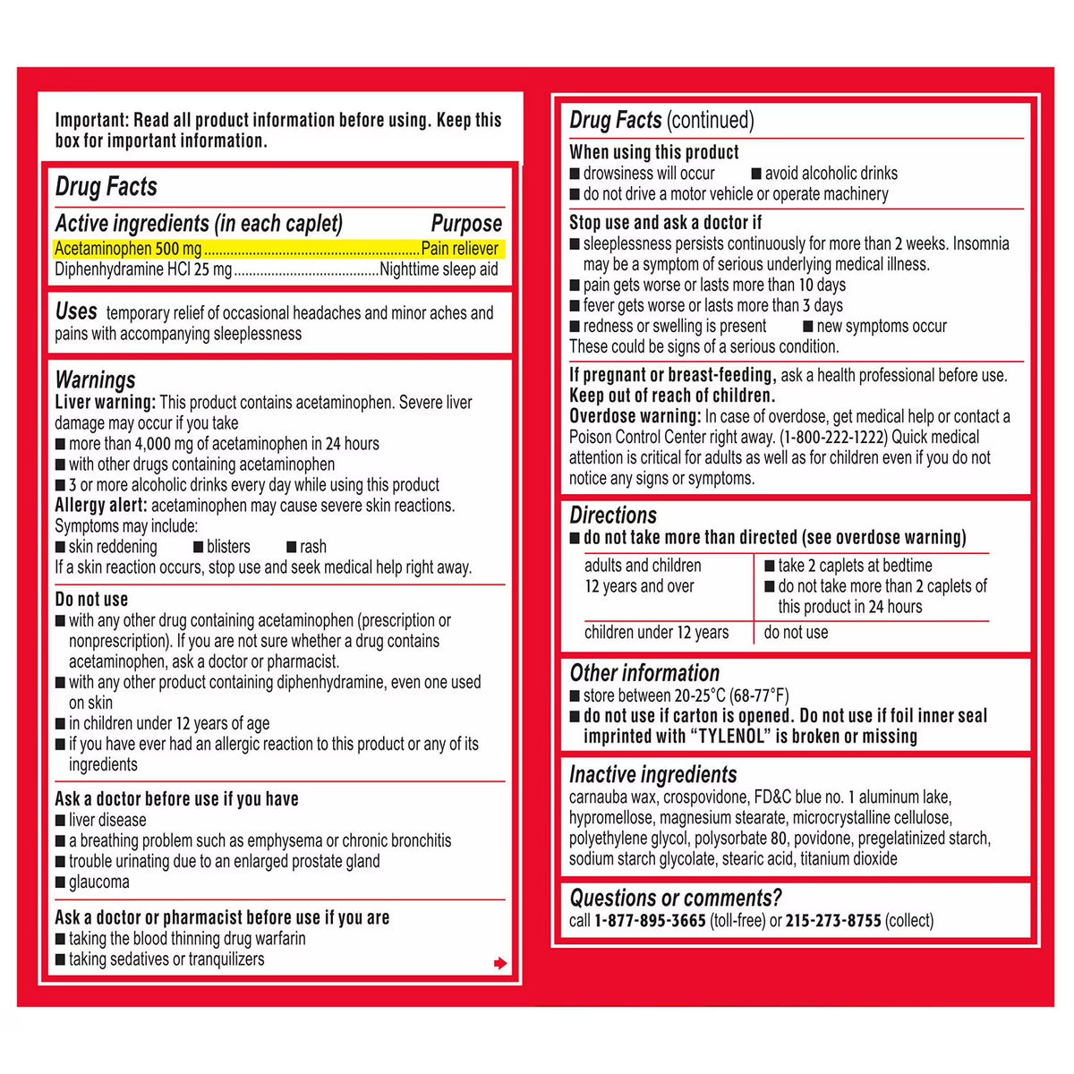 Tylenol PM Extra Strength Pain Reliever & Sleep Aid Caplets, 225 ct
