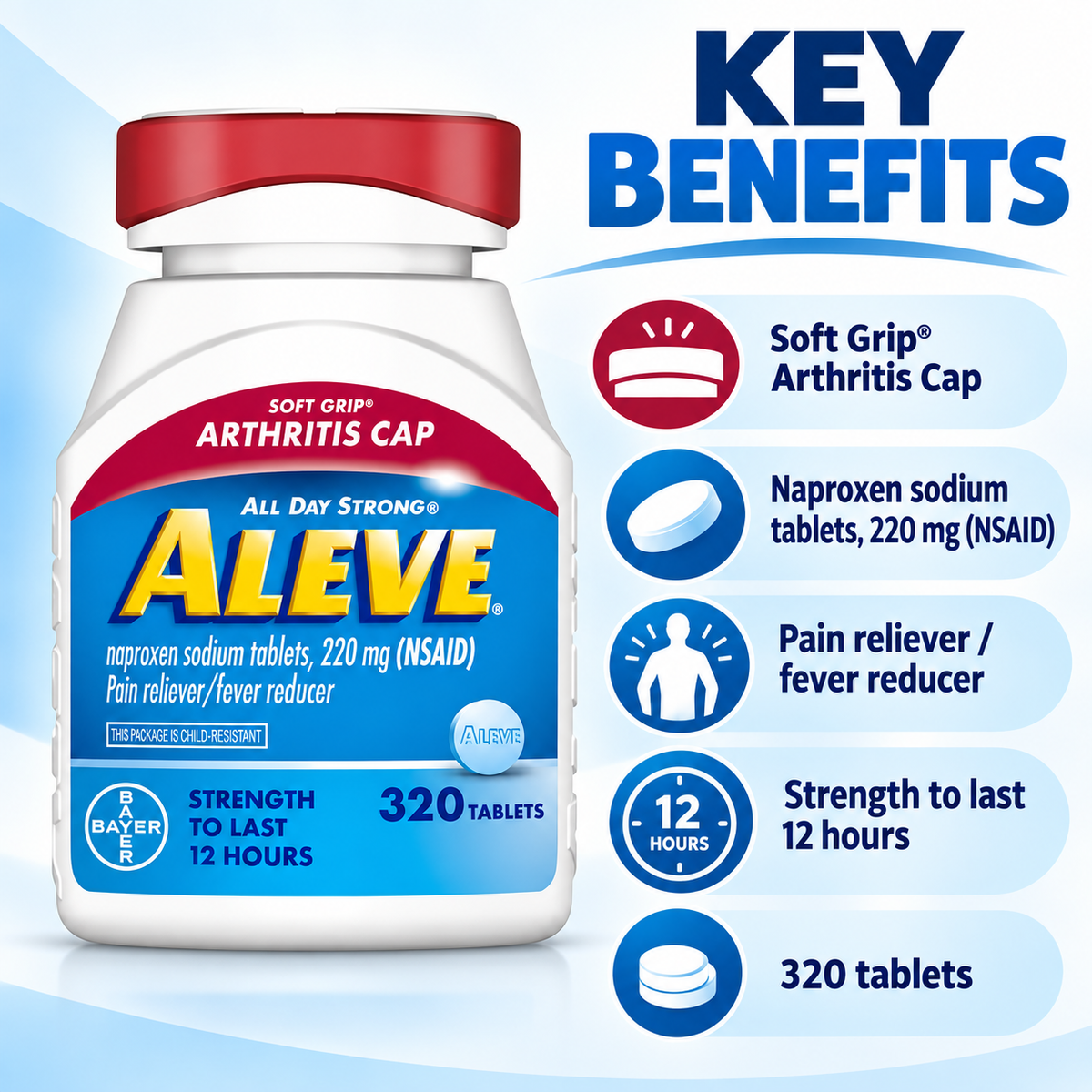 Aleve Soft-Grip Arthritis Caplets, Naproxen Sodium 220 mg, 320 ct