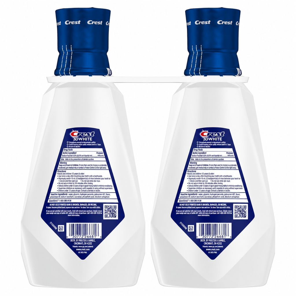 Crest 3D White Strength Whitening Mouthwash, Clean Mint, 32 fl oz, 2-Pack
