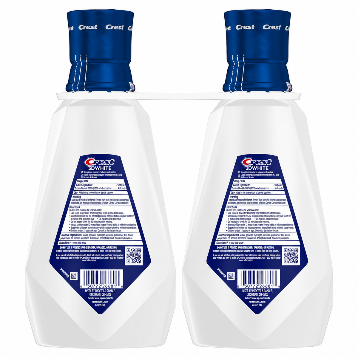 Crest 3D White Strength Whitening Mouthwash, Clean Mint, 32 fl oz, 2-Pack