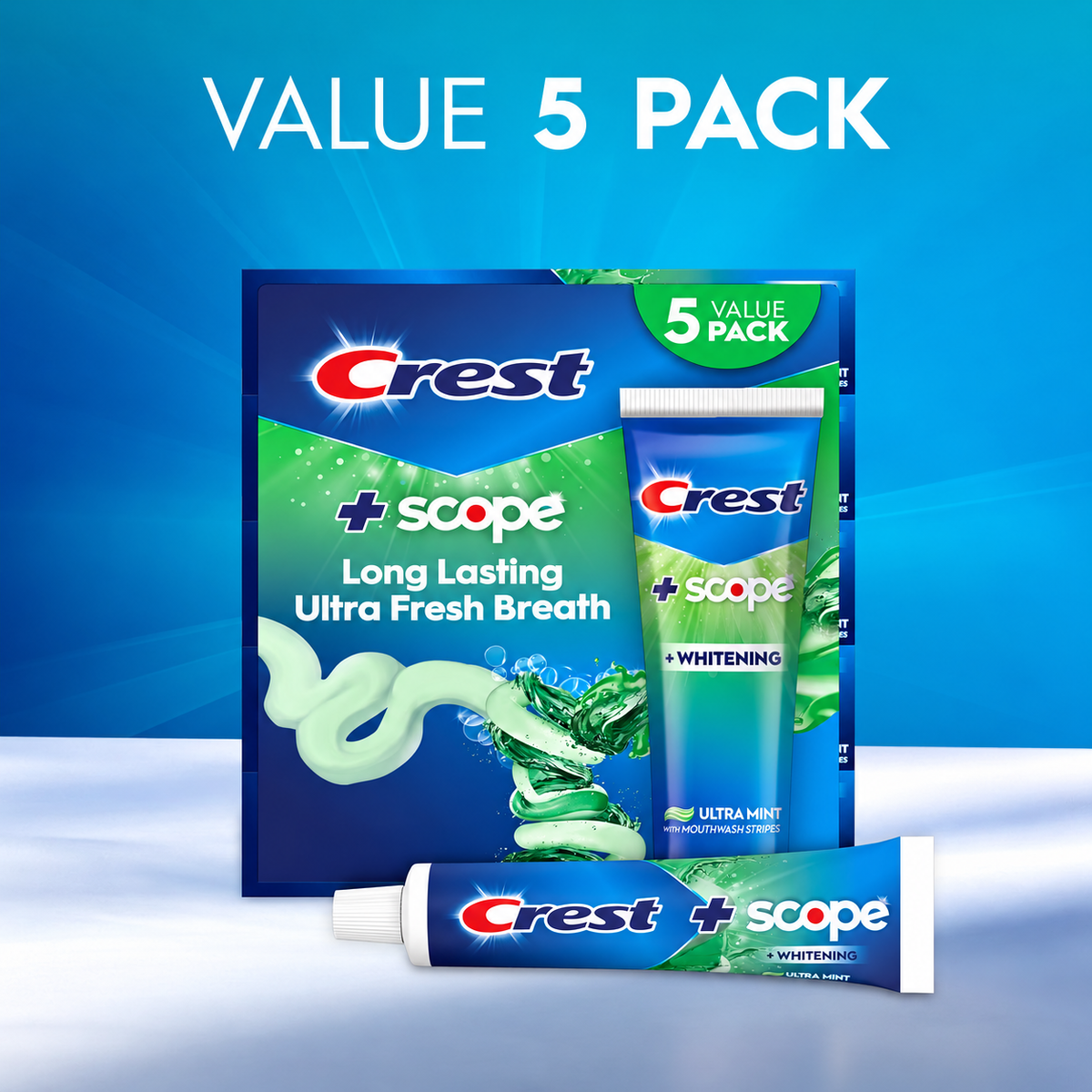 Crest Complete + Scope Outlast Ultra Toothpaste, 6.3 oz, 5-Pack