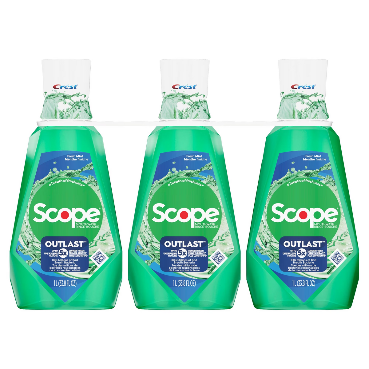 Crest Scope Outlast Mouthwash, Fresh Mint, 33.8 fl oz, 3-Pack
