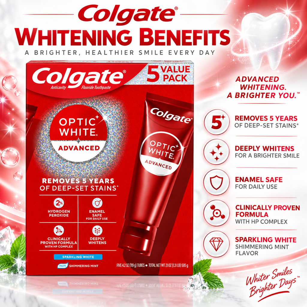 Colgate Optic White Advanced Sparkling White Toothpaste, 4.2 oz, 5-Pack